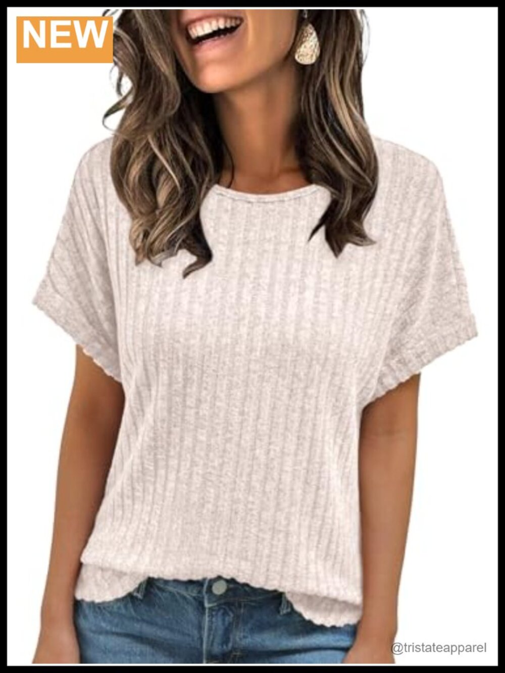 Womens Short Sleeve Tunic Top Lightweight Fuzzy Knit Crew Neck Casual